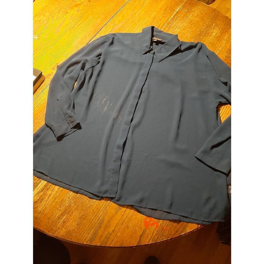 Size 14/16 Lane Bryant Blue Sheer Long Sleeve Button Front Blouse Shirt Top